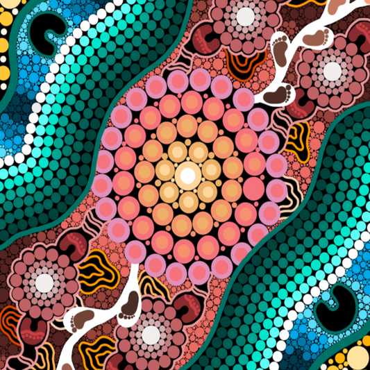 A Breath of Fresh Air Indigenous Travel Towel featuring sacred Aboriginal artwork with traditional symbols representing life-giving air, spiritual breath, and connection to nature through ancestral dreamtime patterns and flowing dot work designs