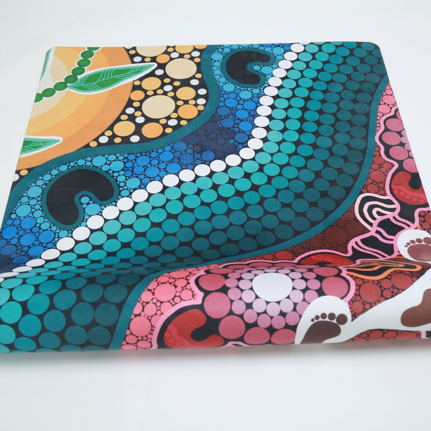 A Breath of Fresh Air Indigenous Yoga Mat featuring sacred Aboriginal artwork with traditional symbols representing life-giving air, spiritual breath, and connection to nature through ancestral dreamtime patterns and flowing dot work designs