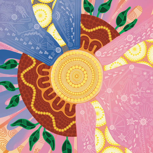 Breath of Creation Indigenous Gym Towel featuring sacred Aboriginal artwork with traditional symbols representing the life force, creation stories, and spiritual breath that connects all living beings through ancestral dreamtime patterns and dot work