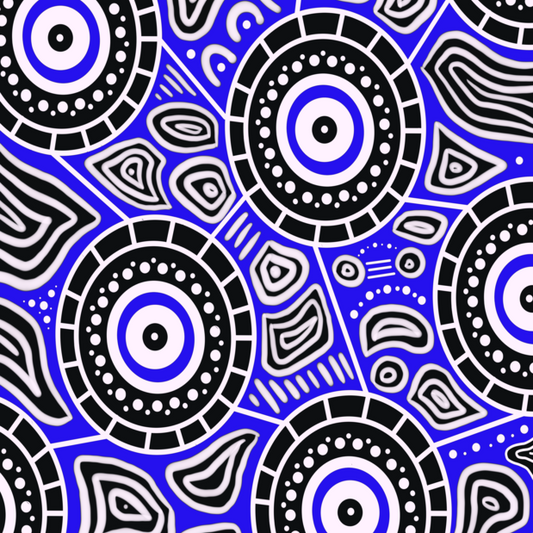 Close-up detail of Seascape Indigenous artwork featuring traditional Aboriginal dot painting techniques with ocean wave motifs, representing the eternal flow of water and ancestral stories of the sea
