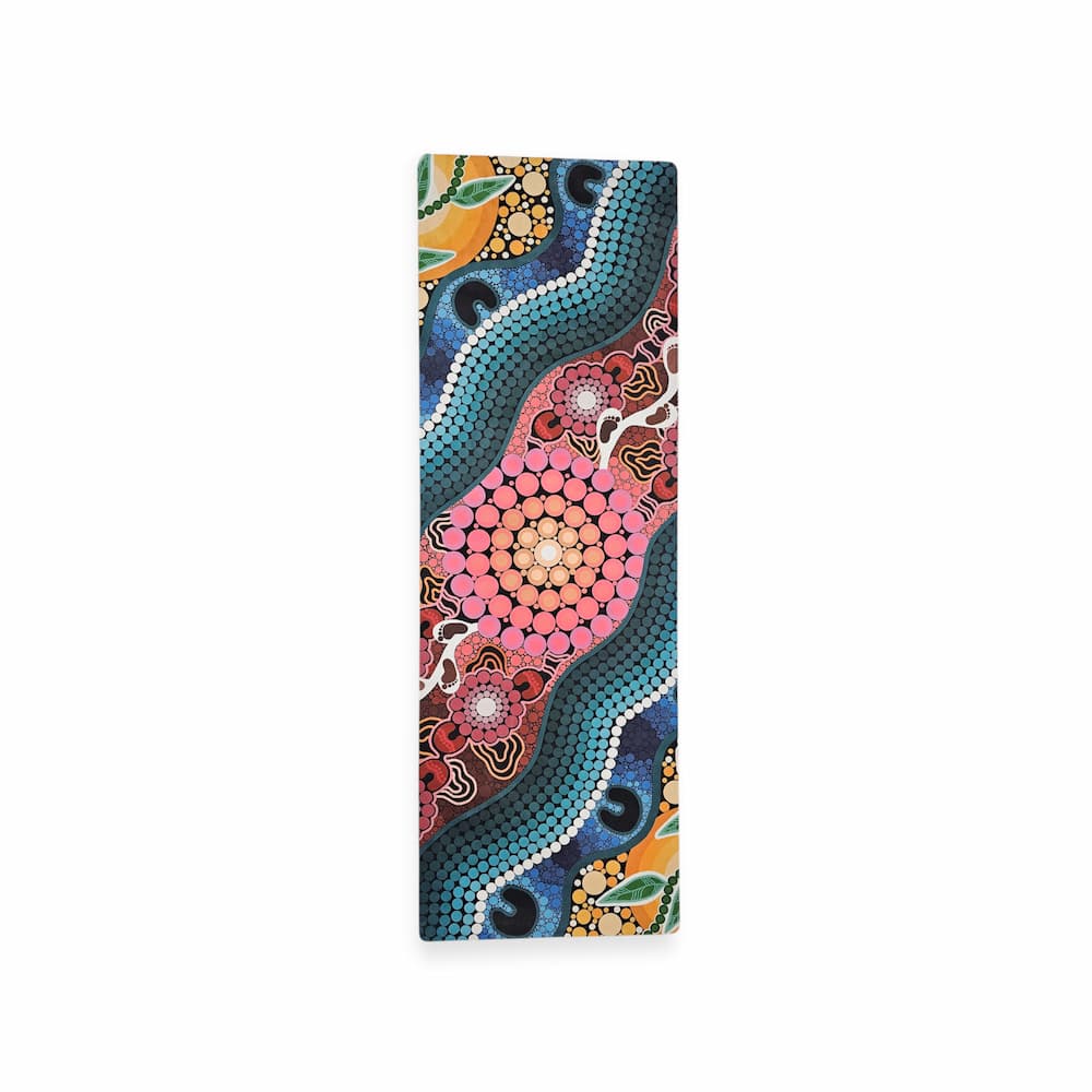 Design detail of A Breath of Fresh Air Indigenous Yoga Mat showing the intricate Aboriginal artwork with traditional dot work, wind patterns, and sacred symbols that honor the life-giving breath and spiritual connection to the natural elements