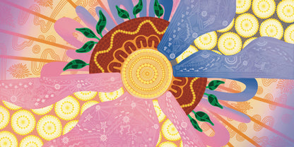 Breath of Creation Indigenous Gym Towel featuring sacred Aboriginal artwork with traditional symbols representing the life force, creation stories, and spiritual breath that connects all living beings through ancestral dreamtime patterns and dot work
