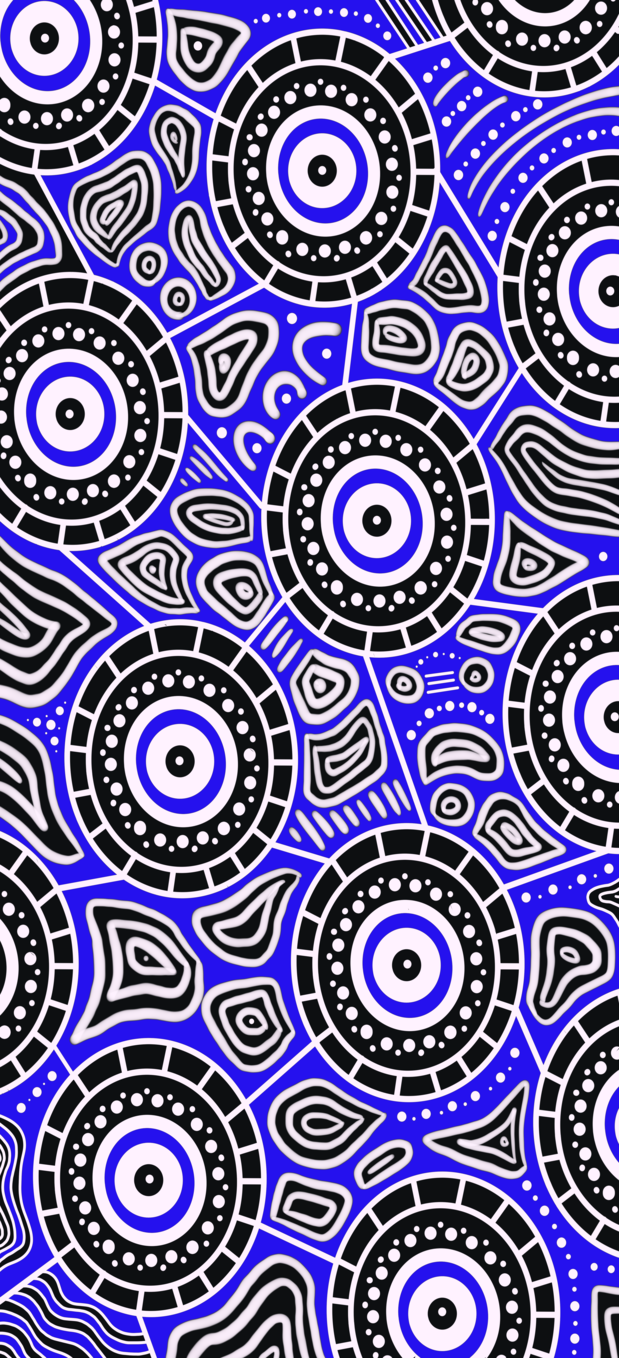 Close-up detail of Seascape Indigenous artwork featuring traditional Aboriginal dot painting techniques with ocean wave motifs, representing the eternal flow of water and ancestral stories of the sea
