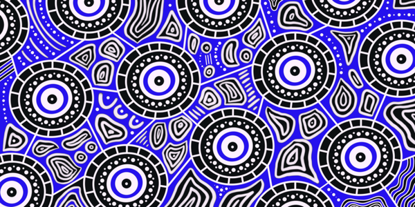 Seascape Indigenous artwork featuring traditional Aboriginal dot painting techniques with ocean wave motifs, representing the eternal flow of water and ancestral stories of the sea
