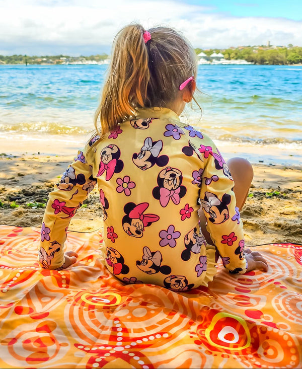 Close-up detail of Starfish Kids Indigenous design showcasing traditional Aboriginal dot painting techniques with starfish motifs, ocean symbols, and cultural patterns that teach children about marine life and connection to coastal country
