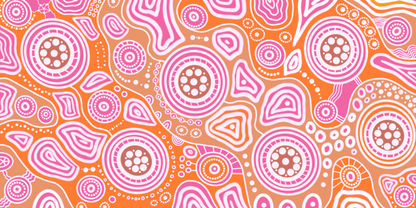 Walkabout Indigenous Travel Towel featuring sacred Aboriginal artwork in vibrant orange with traditional walkabout symbols representing spiritual journey, connection to country, and ancestral pathways through dreamtime patterns and dot work designs
